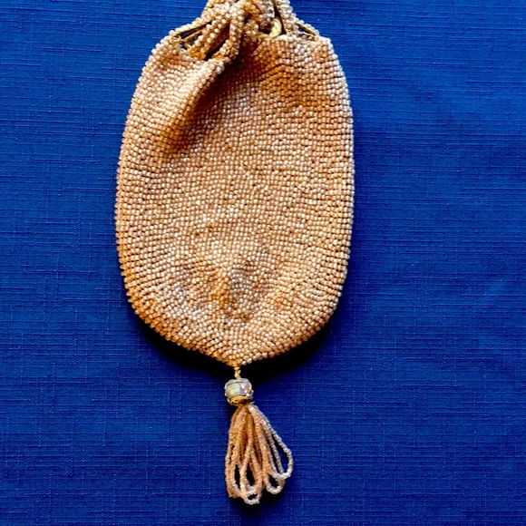 Vintage, Mauve, Beaded Drawstring Evening Purse - Picture 6 of 8